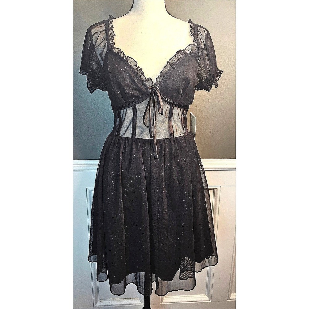 Everleigh Corset Babydoll Dress Fairy Black Vampire‎ sparkly NWT Medium